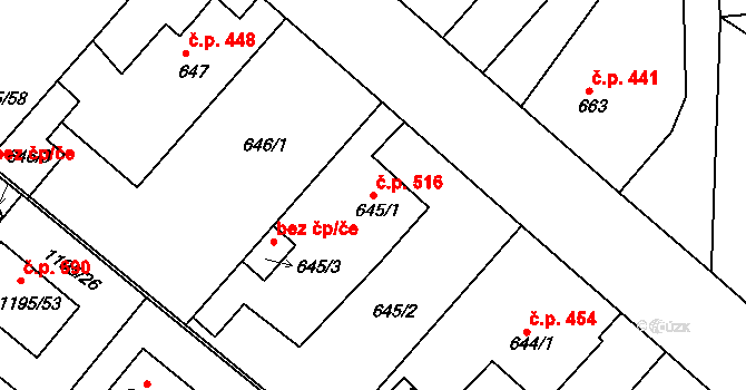 Březnice 516 na parcele st. 645/1 v KÚ Březnice, Katastrální mapa