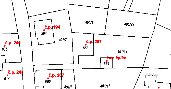 Děčín X-Bělá 257, Děčín na parcele st. 656 v KÚ Bělá u Děčína, Katastrální mapa