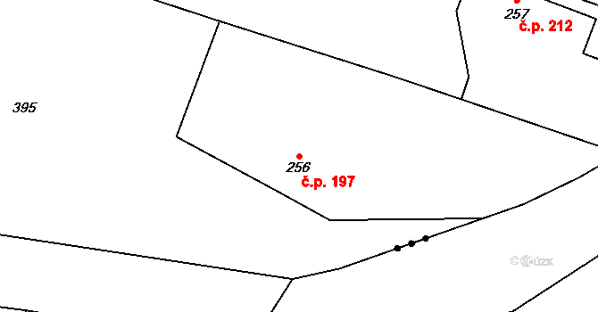 Miletín 197 na parcele st. 256 v KÚ Miletín, Katastrální mapa