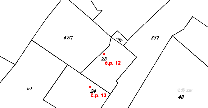 Psinice 12, Libáň na parcele st. 23 v KÚ Psinice, Katastrální mapa
