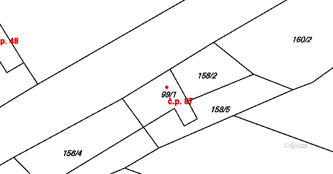 Vitín 87 na parcele st. 99/1 v KÚ Vitín, Katastrální mapa