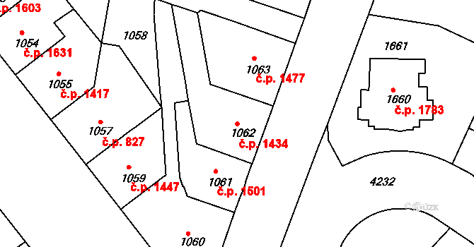 Ústí nad Labem-centrum 1434, Ústí nad Labem na parcele st. 1062 v KÚ Ústí nad Labem, Katastrální mapa