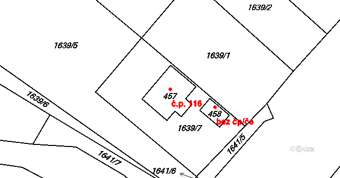 Kunčina 116 na parcele st. 457 v KÚ Kunčina, Katastrální mapa