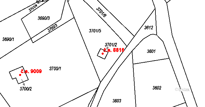 Střekov 8816, Ústí nad Labem na parcele st. 3701/2 v KÚ Střekov, Katastrální mapa