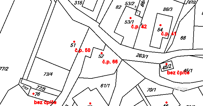 Domoradice 66, Vysoké Mýto na parcele st. 52 v KÚ Domoradice, Katastrální mapa