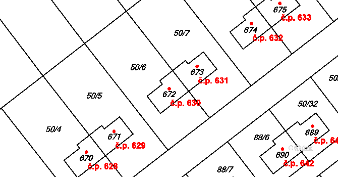Kovářská 630 na parcele st. 672 v KÚ Kovářská, Katastrální mapa