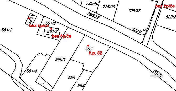 Miřetice u Klášterce nad Ohří 82, Klášterec nad Ohří na parcele st. 557 v KÚ Miřetice u Klášterce nad Ohří, Katastrální mapa