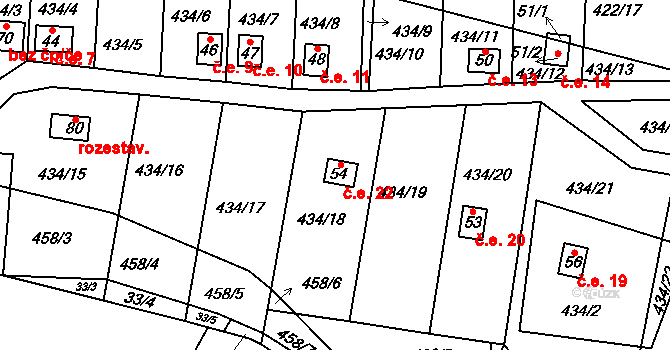 Kracovice 22, Stařeč na parcele st. 54 v KÚ Kracovice, Katastrální mapa