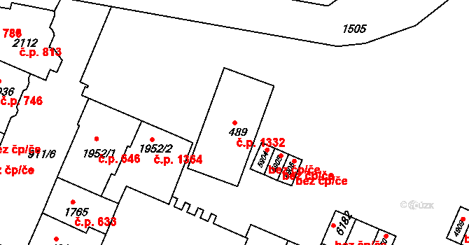 Horka-Domky 1332, Třebíč na parcele st. 489 v KÚ Třebíč, Katastrální mapa