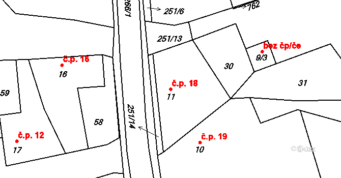 Vlčnov 18, Chrudim na parcele st. 11 v KÚ Vlčnov u Chrudimi, Katastrální mapa