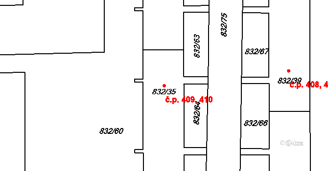 Děčín XXXII-Boletice nad Labem 409,410, Děčín na parcele st. 832/35 v KÚ Boletice nad Labem, Katastrální mapa