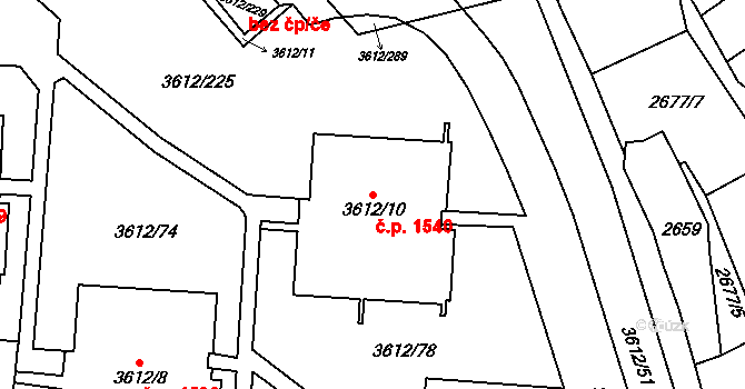 Řečkovice 1540, Brno na parcele st. 3612/10 v KÚ Řečkovice, Katastrální mapa