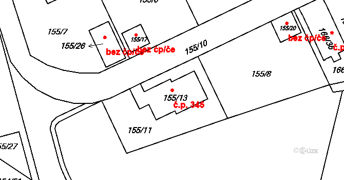 Klokoty 345, Tábor na parcele st. 155/13 v KÚ Klokoty, Katastrální mapa