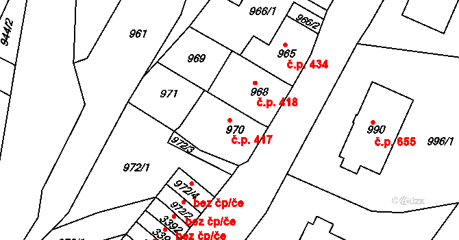 Železný Brod 417 na parcele st. 970 v KÚ Železný Brod, Katastrální mapa