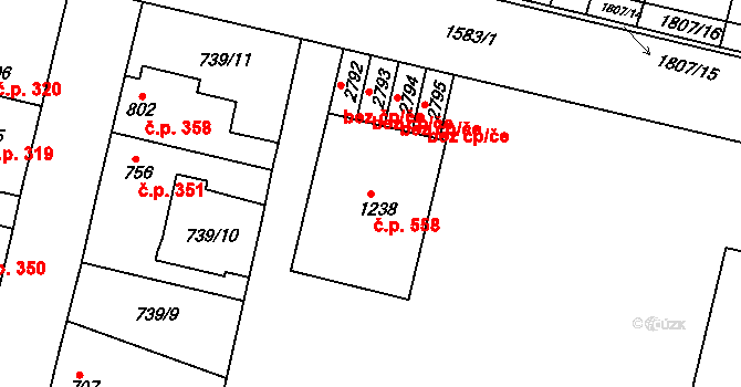 Litovel 558 na parcele st. 1238 v KÚ Litovel, Katastrální mapa
