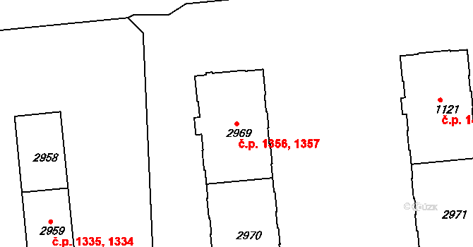 Sokolov 1356,1357 na parcele st. 2969 v KÚ Sokolov, Katastrální mapa