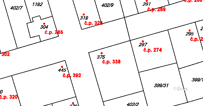 Veltrusy 338 na parcele st. 375 v KÚ Veltrusy, Katastrální mapa