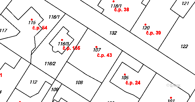 Cholupice 43, Praha na parcele st. 107/1 v KÚ Cholupice, Katastrální mapa
