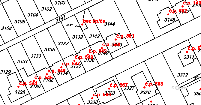 Záběhlice 550, Praha na parcele st. 3140 v KÚ Záběhlice, Katastrální mapa