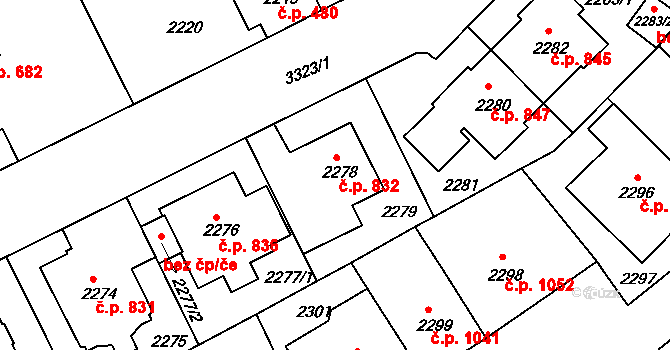 Michle 832, Praha na parcele st. 2278 v KÚ Michle, Katastrální mapa