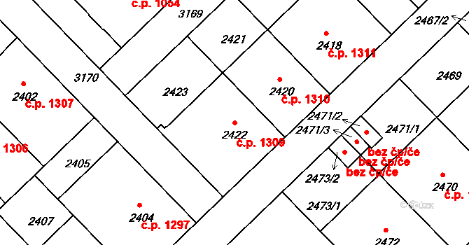 Nusle 1309, Praha na parcele st. 2422 v KÚ Nusle, Katastrální mapa