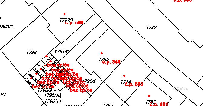 Braník 846, Praha na parcele st. 1795 v KÚ Braník, Katastrální mapa