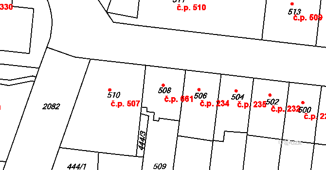 Košíře 661, Praha na parcele st. 508 v KÚ Košíře, Katastrální mapa