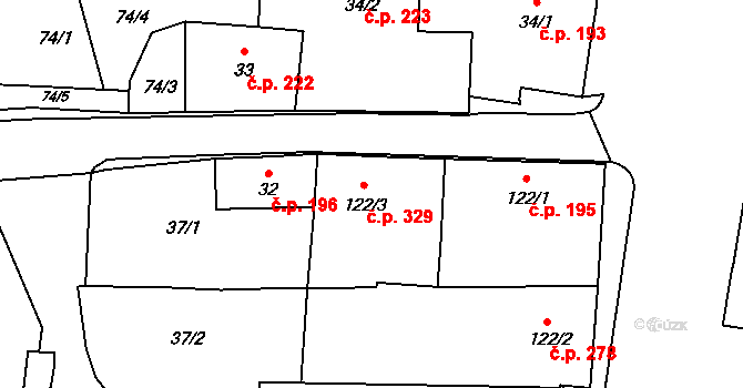 Kunžak 329 na parcele st. 122/3 v KÚ Kunžak, Katastrální mapa