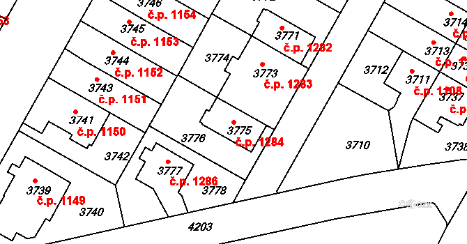 Dejvice 1284, Praha na parcele st. 3775 v KÚ Dejvice, Katastrální mapa