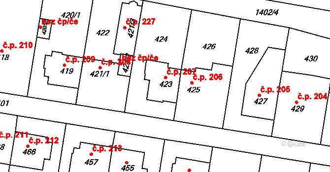 Řepy 207, Praha na parcele st. 423 v KÚ Řepy, Katastrální mapa
