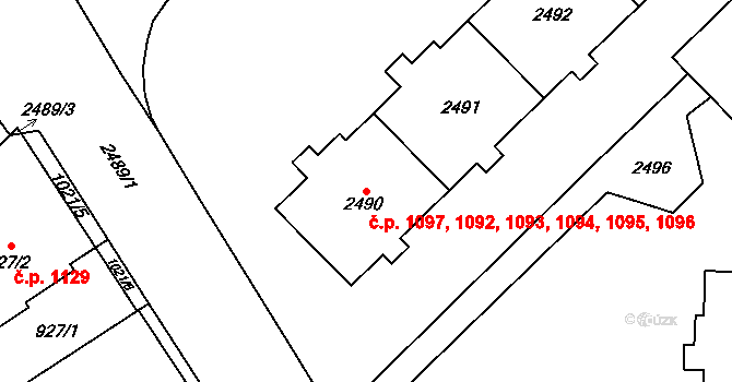 Kobylisy 1092,1093,1094,1095,, Praha na parcele st. 2490 v KÚ Kobylisy, Katastrální mapa