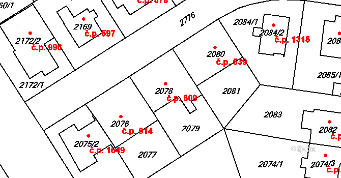 Kyje 609, Praha na parcele st. 2078 v KÚ Kyje, Katastrální mapa