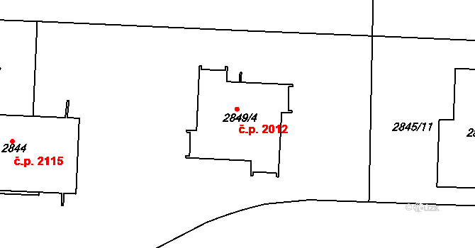 Strašnice 2012, Praha na parcele st. 2849/4 v KÚ Strašnice, Katastrální mapa