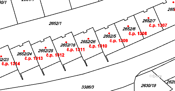 Michle 1310, Praha na parcele st. 2652/26 v KÚ Michle, Katastrální mapa