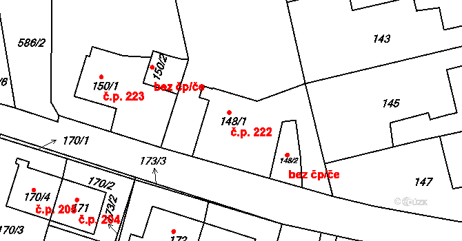 Horní Měcholupy 222, Praha na parcele st. 148/1 v KÚ Horní Měcholupy, Katastrální mapa