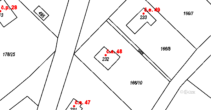 Lhotka 48, Svinaře na parcele st. 232 v KÚ Svinaře, Katastrální mapa