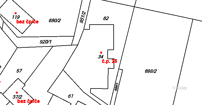 Verdek 25, Dvůr Králové nad Labem na parcele st. 34 v KÚ Verdek, Katastrální mapa