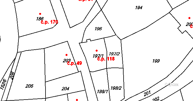 Dolní Libchava 118, Česká Lípa na parcele st. 197/1 v KÚ Dolní Libchava, Katastrální mapa