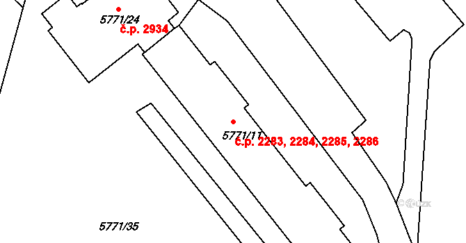 Česká Lípa 2283,2284,2285,2286 na parcele st. 5771/11 v KÚ Česká Lípa, Katastrální mapa