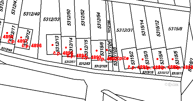 Chomutov 4892 na parcele st. 5315/6 v KÚ Chomutov I, Katastrální mapa