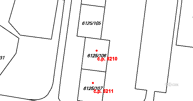 Chomutov 5210 na parcele st. 6125/106 v KÚ Chomutov I, Katastrální mapa