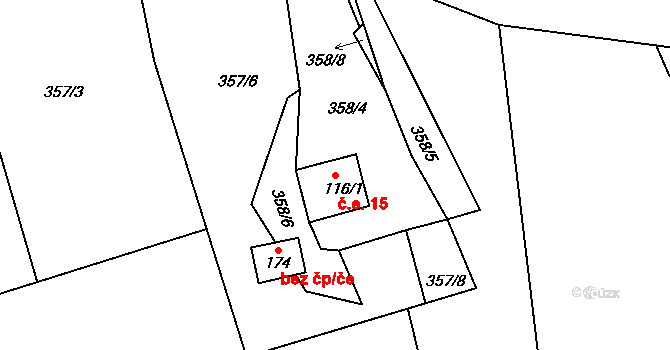Druzcov 15, Osečná na parcele st. 116/1 v KÚ Druzcov, Katastrální mapa