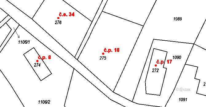 Polesí 18, Rynoltice na parcele st. 275 v KÚ Polesí u Rynoltic, Katastrální mapa