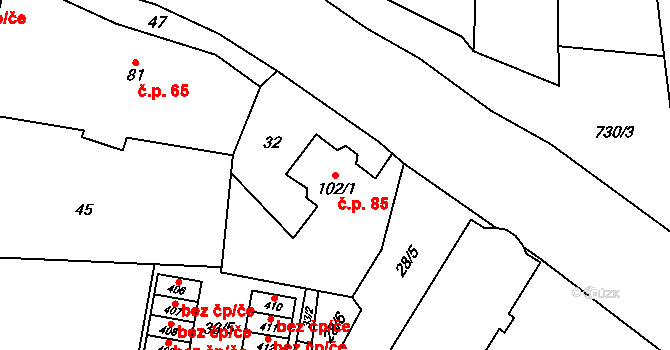 Dolní Chrastava 85, Chrastava na parcele st. 102/1 v KÚ Dolní Chrastava, Katastrální mapa