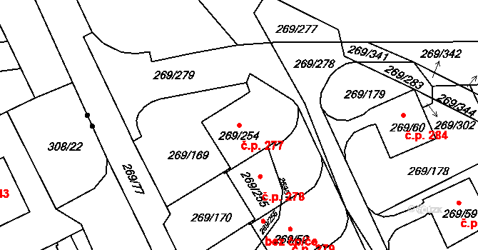 Pražské Předměstí 277, Bílina na parcele st. 269/254 v KÚ Bílina, Katastrální mapa