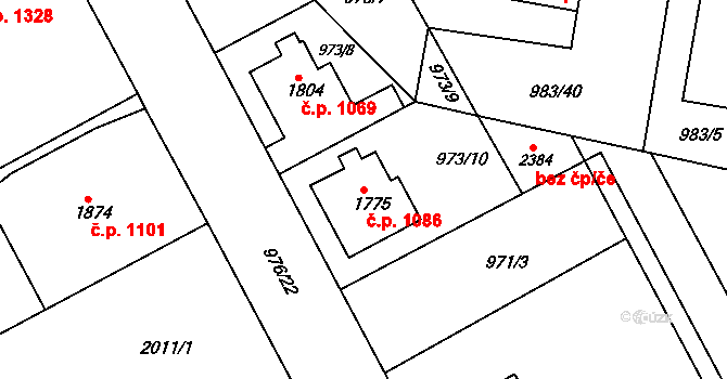 Pražské Předměstí 1086, Hradec Králové na parcele st. 1775 v KÚ Pražské Předměstí, Katastrální mapa