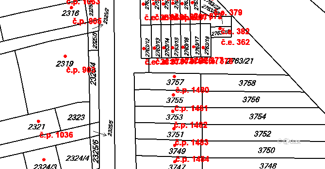 Šlapanice 1480 na parcele st. 3757 v KÚ Šlapanice u Brna, Katastrální mapa