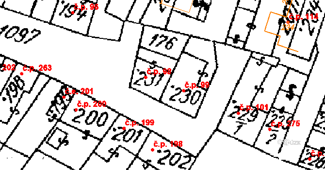 Žiželice 99 na parcele st. 230 v KÚ Žiželice nad Cidlinou, Katastrální mapa