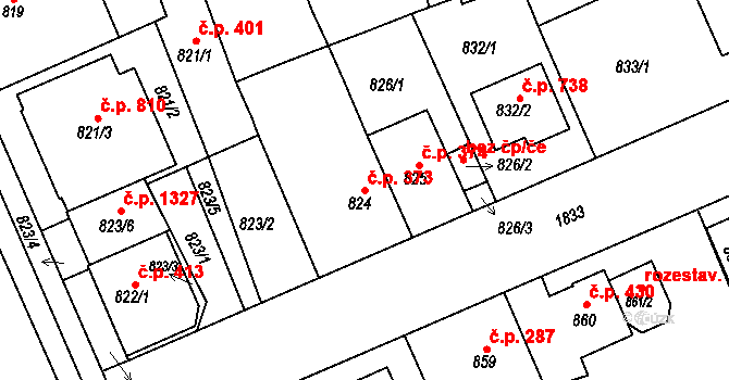 Černice 373, Plzeň na parcele st. 824 v KÚ Bručná, Katastrální mapa