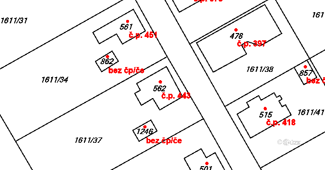 Rotava 443 na parcele st. 562 v KÚ Rotava, Katastrální mapa